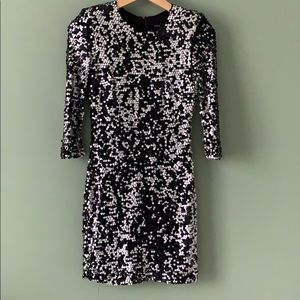 French Connection Black Silver Sequin Party Dress